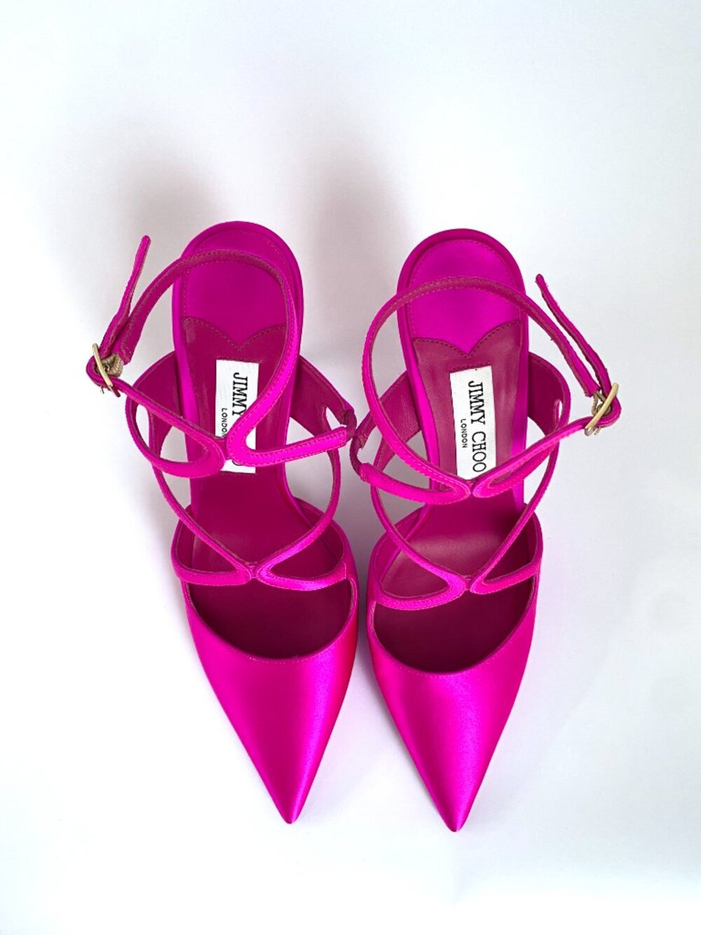New Jimmy Choo Azia 95 Satin Pumps | Fuchsia Pink Strappy Heels | Size 8 - Picture 5 of 12